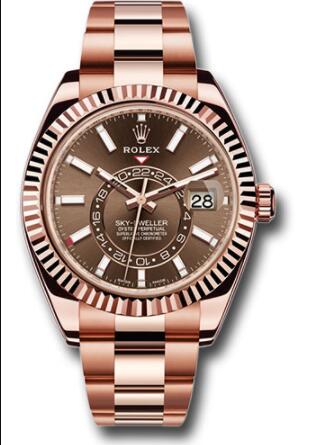 Replica Rolex Everose Gold Sky-Dweller Watch 326935 Chocolate Sunray Index Dial - Oyster Bracelet